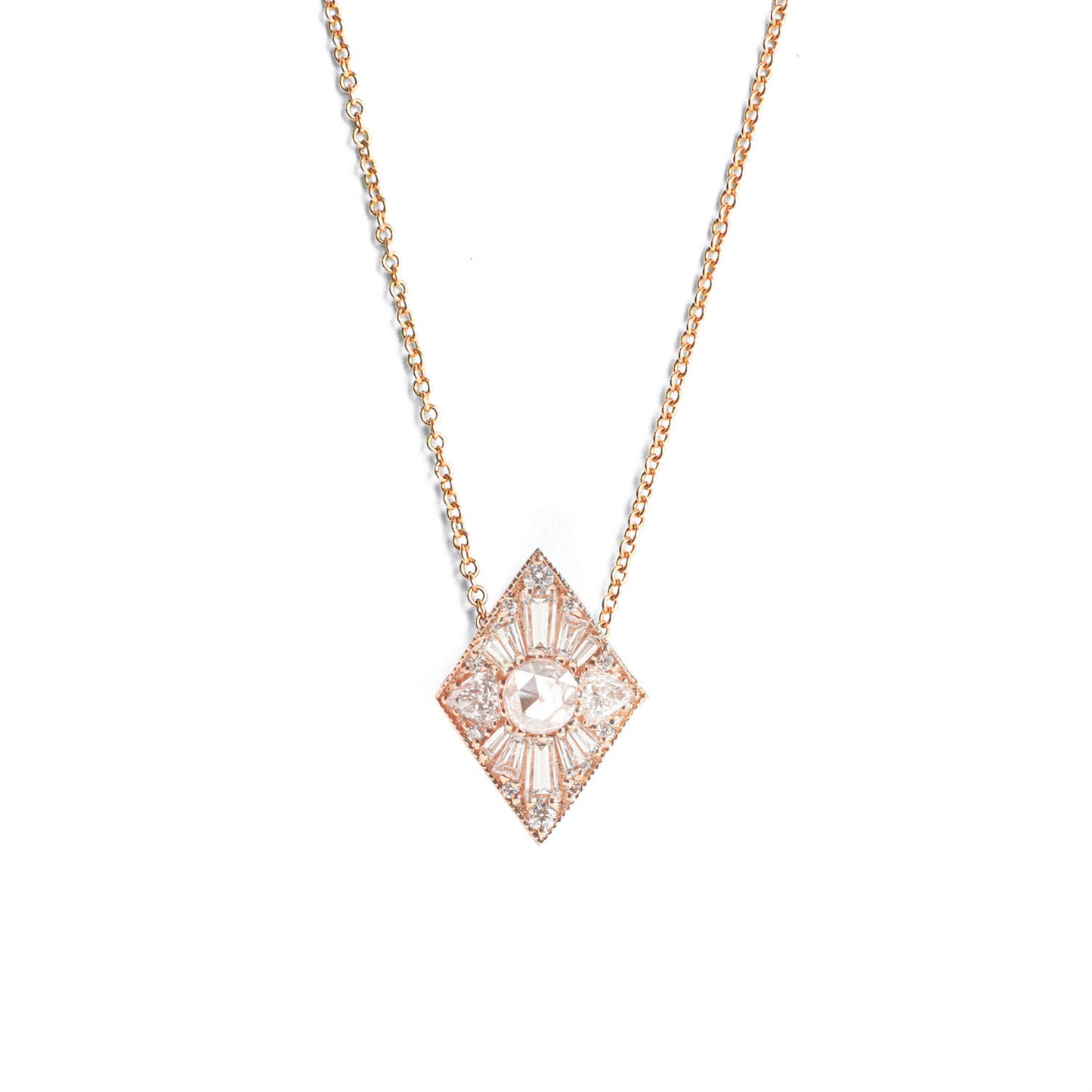 Mini Kite Shape Round Rose Cut Diamond Necklace