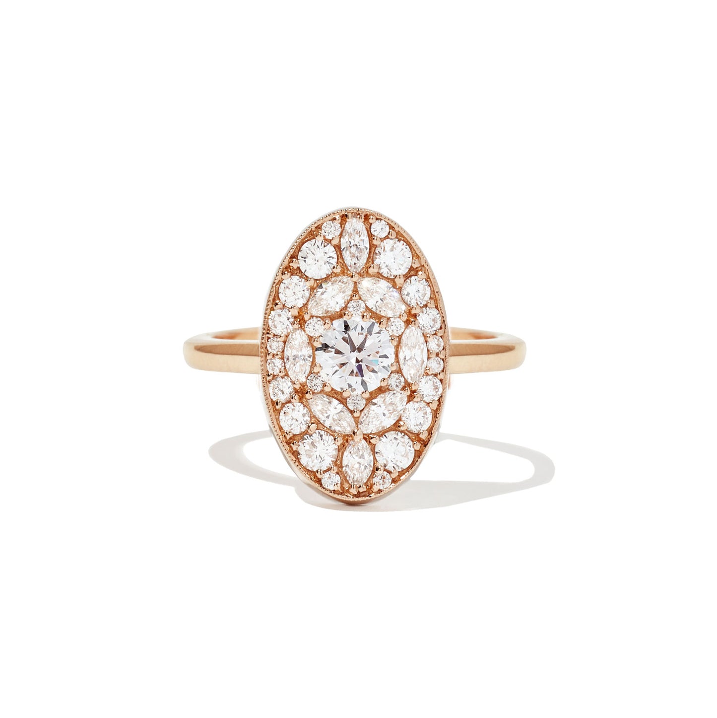 Oval Shape Marquise and Round Brilliant Cut Diamond Mosaic Ring