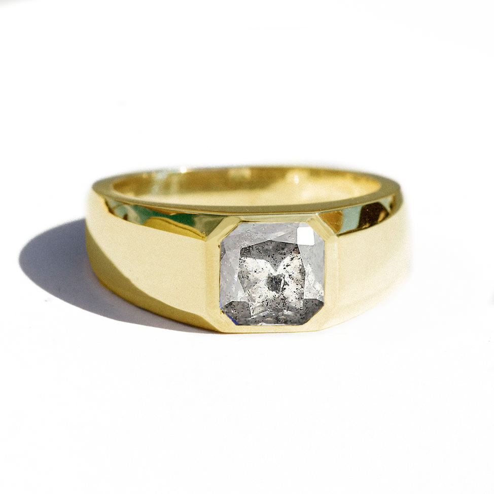 Salt and Pepper Asscher Cut Diamond Ring