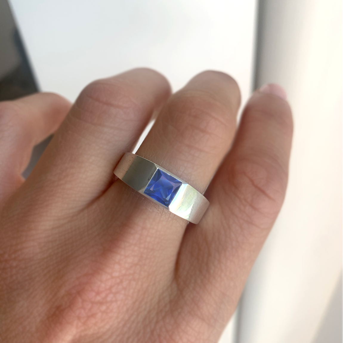 Princess Cut Sapphire Signet Ring