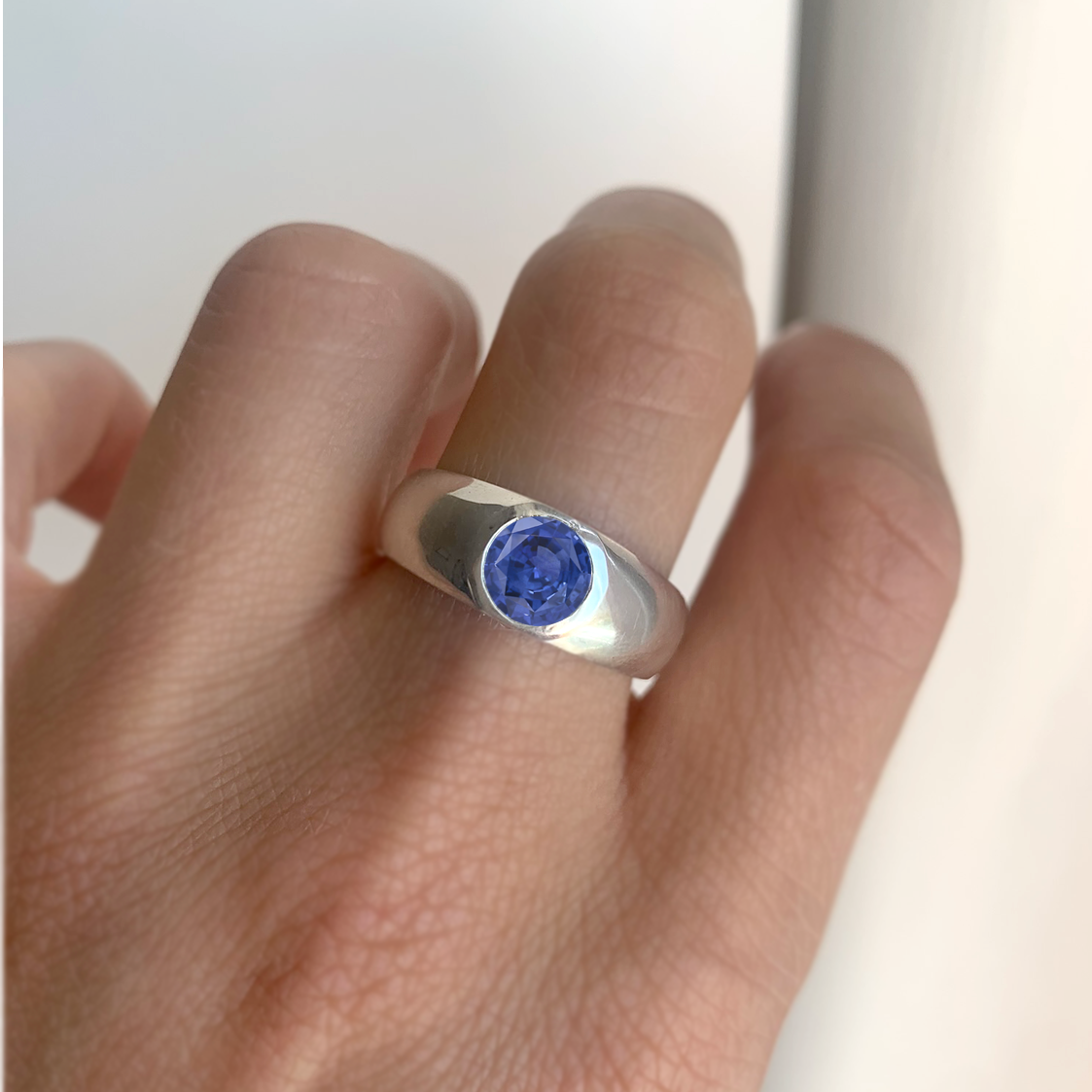 Round Sapphire Signet Ring