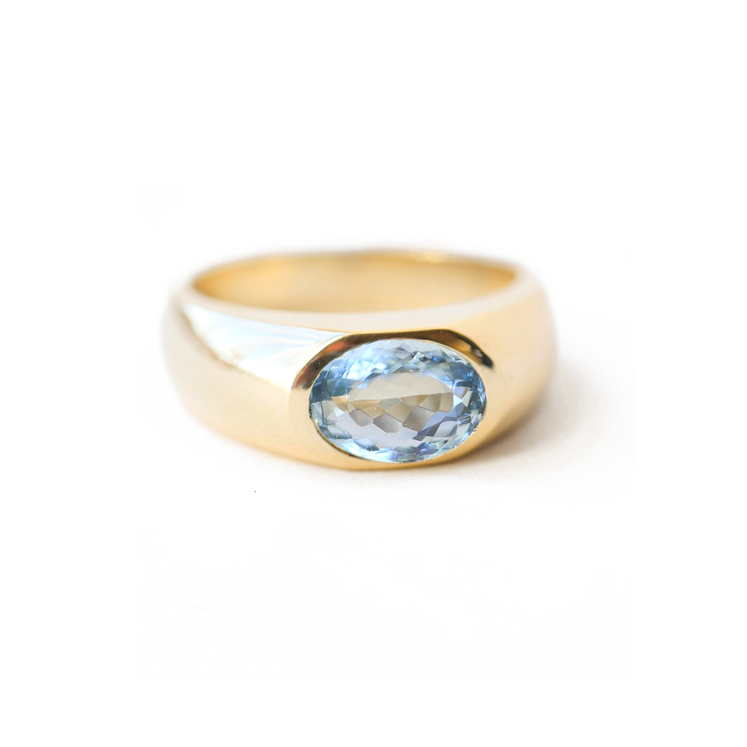 Custom Oval Aquamarine Gold Signet Ring