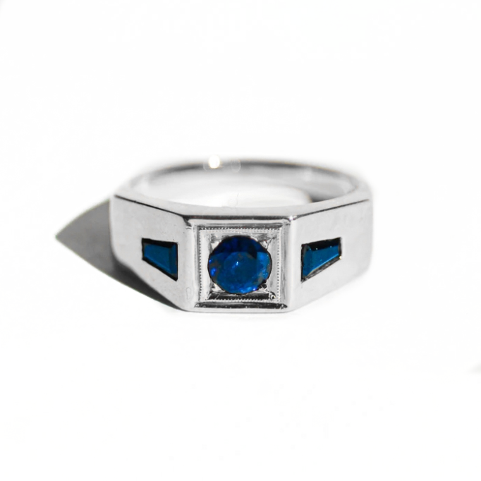 Deco Sapphire Men's Engagement Ring