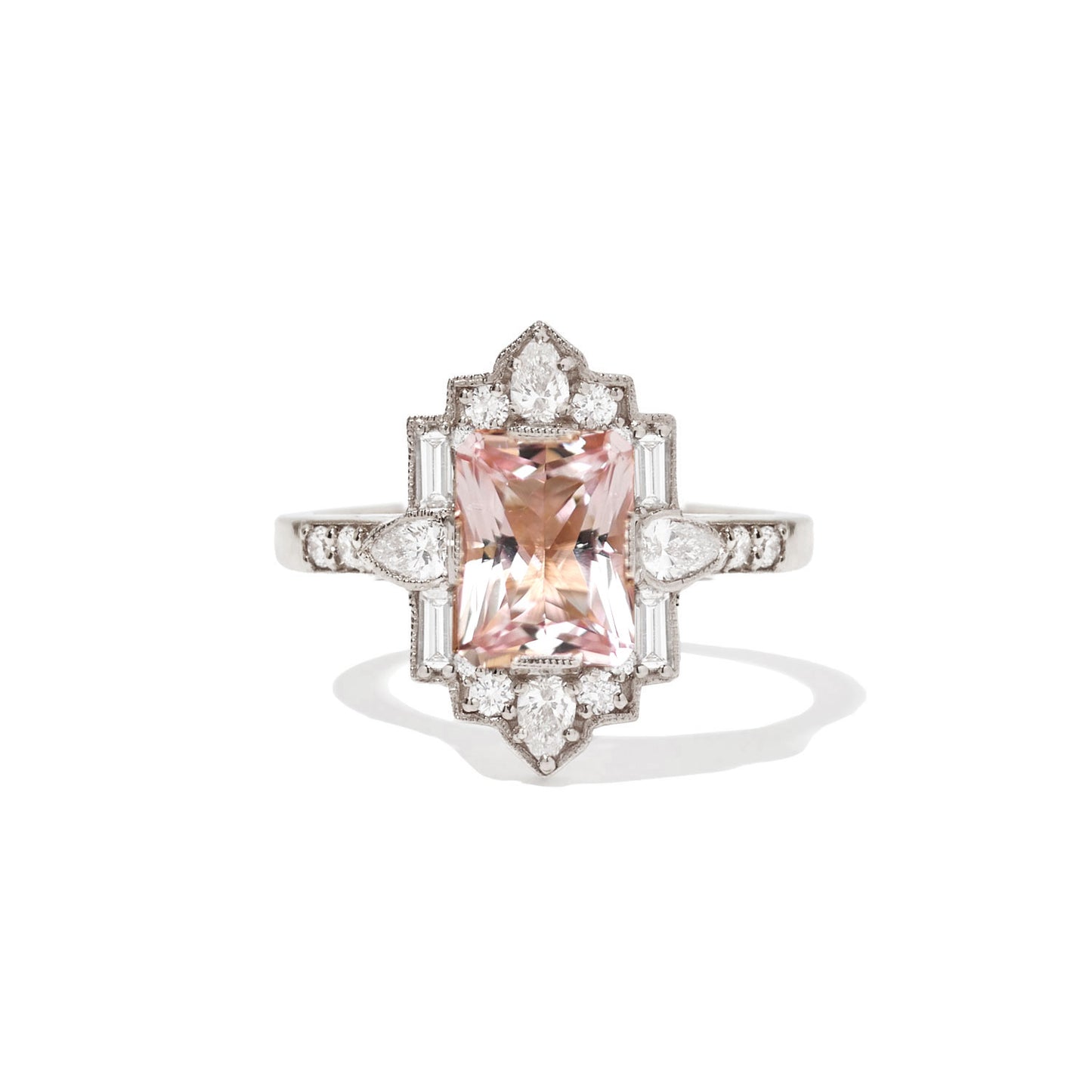 Deco Emerald & Pear Morganite Mosaic Ring