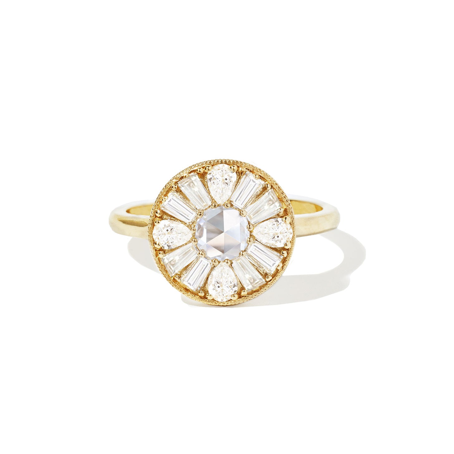 Pear & Round Rose Cut Diamond Mosaic Ring