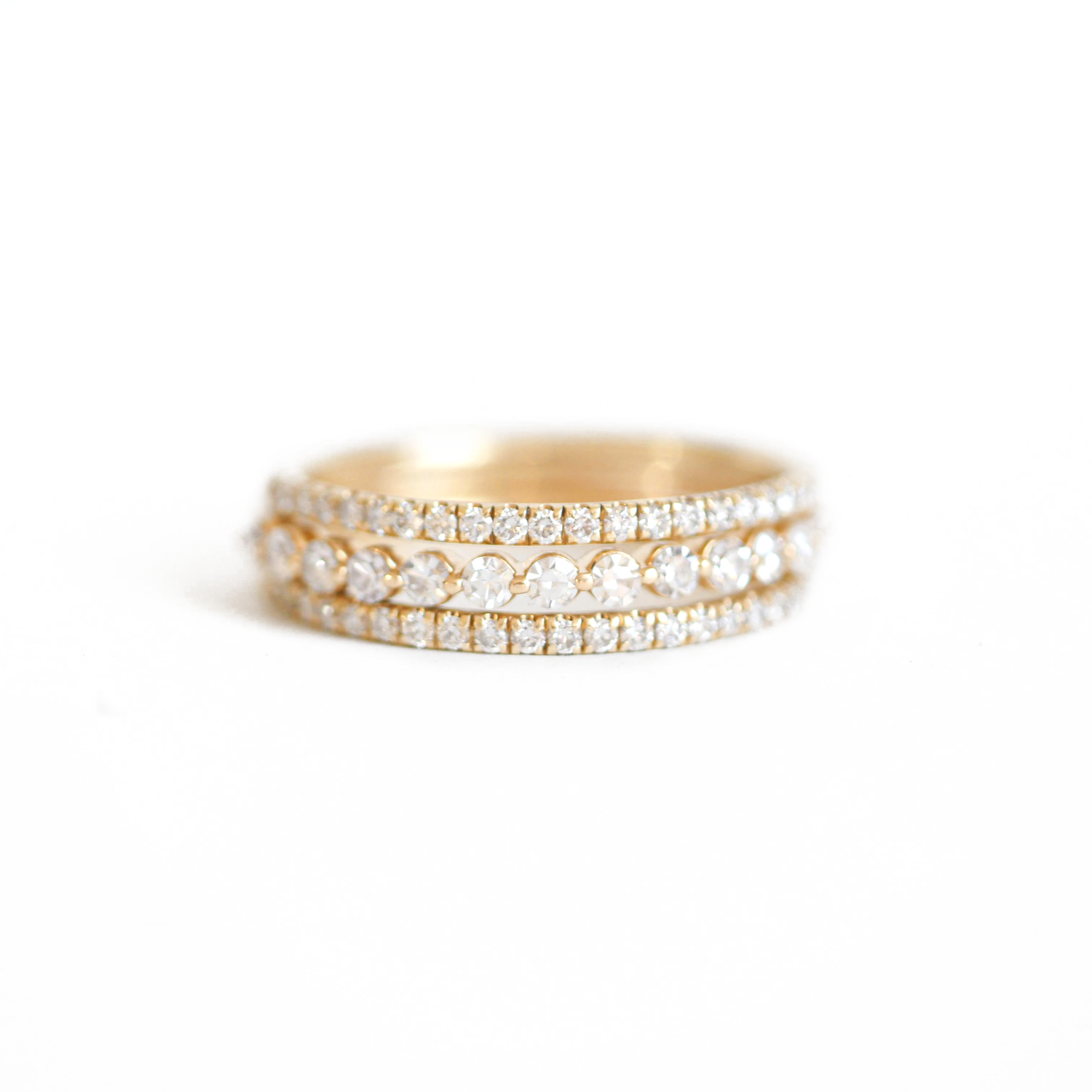 Pavé Eternity Diamond & Floating Diamond Stacking Ring Set